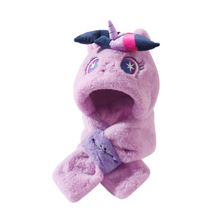 小马宝莉儿童帽子围巾一体冬季女童可爱保暖毛绒围脖连帽防寒护颈