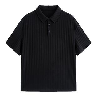 流石男装欧美潮流翻领套头针织衫2026年夏季男款vibe复古短袖T恤