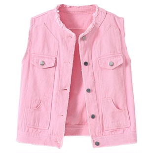 糖果色宽松口袋毛边马甲 Candy-colored loose fringed waistcoat