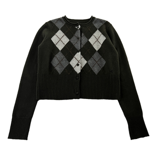 MIU系知识分子！羊毛×羊绒混纺~复古菱格纹圆领针织开衫