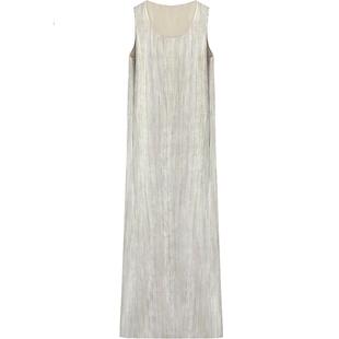 【惊喜价】COCOBELLA雨露麻质感后开叉暗纹条纹亚麻连衣裙FR3071