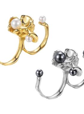 安崎同款珍珠双指戒高级设计感