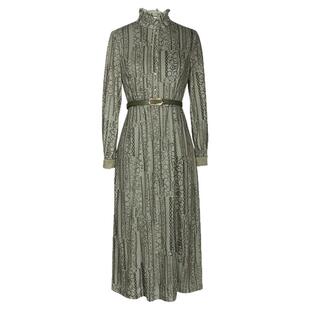 JAN AN NO简爱诺春秋新款女士法式复古收腰立领连衣裙JA063621LQ