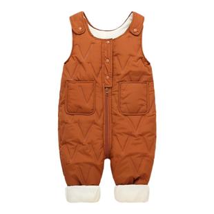 儿童背带裤男童女童秋冬一体绒棉裤宝宝开档小童婴儿加厚外穿裤子