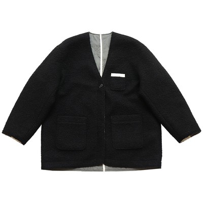 圈圈肌理V领绗棉毛呢双面穿外套