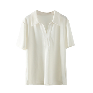 白色polo领短袖t恤女2026年夏季薄款新款设计感正肩上衣高级感