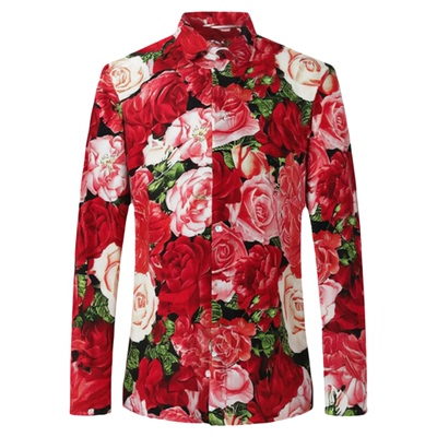 Flower print collar comfortable shirt 花朵印花翻领舒适衬衫男