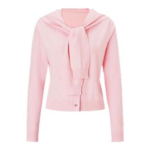 EVAOUXIU假两件披肩毛衣女2025春秋新商场同款简约圆领针织开衫