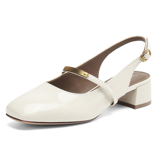 达芙妮红色凉鞋女夏季包头2026新款粗跟配裙子中跟法式玛丽珍女鞋