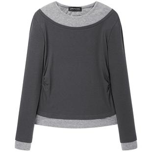 太平鸟女装莱赛尔2025年新款假两件通勤长袖撞色打底衫A1CPF1343