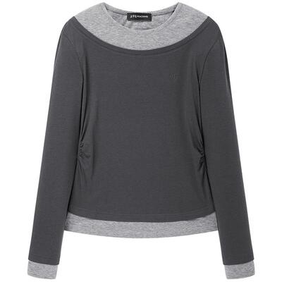 太平鸟女装莱赛尔2025年新款假两件通勤长袖撞色打底衫A1CPF1343