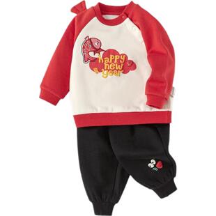 巴拉巴拉宝宝红色运动套装儿童拜年服秋冬季新款童装男童女童衣服