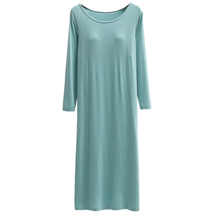 新加长版莫代尔带胸垫长袖睡裙女罩杯一体式宽松睡衣连衣裙家居服