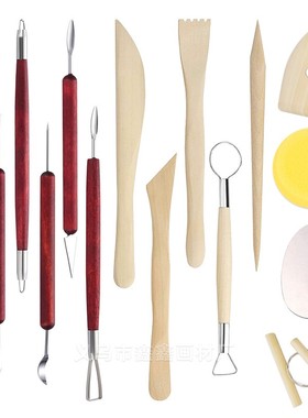 15件套陶艺工具套装陶器雕刻双头工具泥红色粘土陶批发刀厂家木