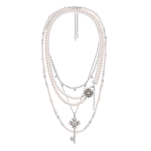 MASW麻秀原创设计怀旧系列复古钥匙锁吊坠项链珍珠小众叠戴锁骨链