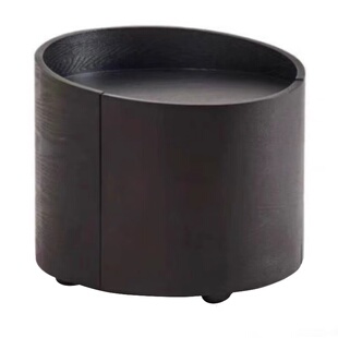 Million feel意式极简烟熏实木圆形床头柜设计师款ins轻奢床边柜