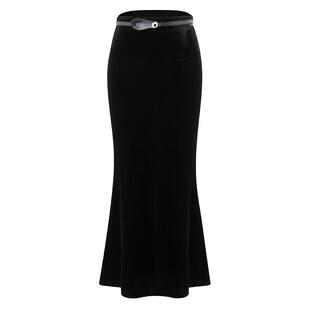 MAXRIENY精致复古丝绒鱼尾半裙miu系法式长裙高级气质感女装秋款