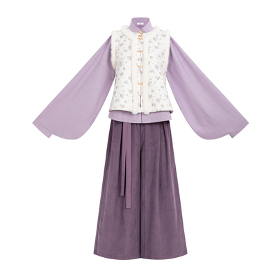 明立领衫阔腿裤夹棉针织秋冬汉服