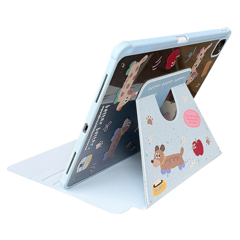 九点半冰岛蓝腊肠小狗三折旋转平板壳适用于苹果2026新款iPadAir811寸/mini7保护套第十一代亚克力平板套
