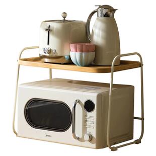 原木奶油风微波炉置物架厨房多功能台面电饭煲收纳架储物烤箱支架