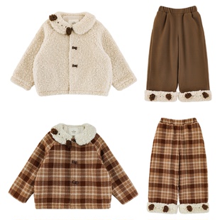 幼悠女童2025冬季新款加厚毛绒外套加绒保暖直筒裤焦糖可露丽套装