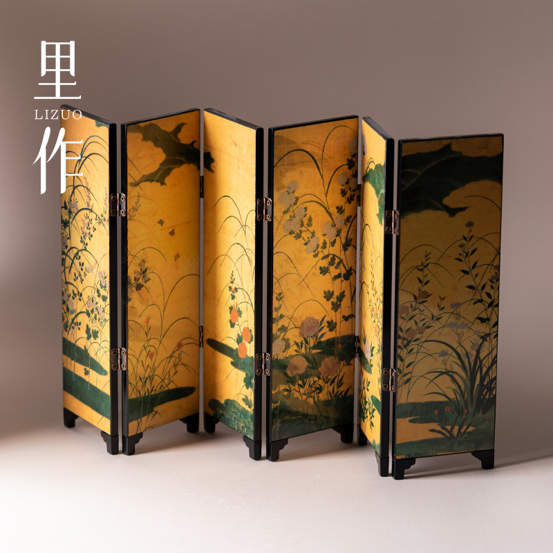 里作新中式茶空间台茶桌小茶茶道摆件中国风复古屏风漆器配件摆件