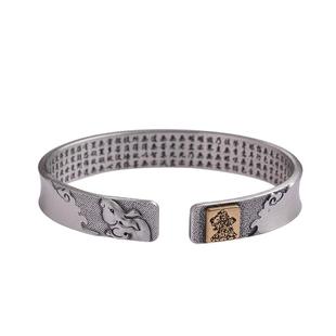 六字真言999足银手镯女款古法心经开口十二生肖手工实心纯银镯子