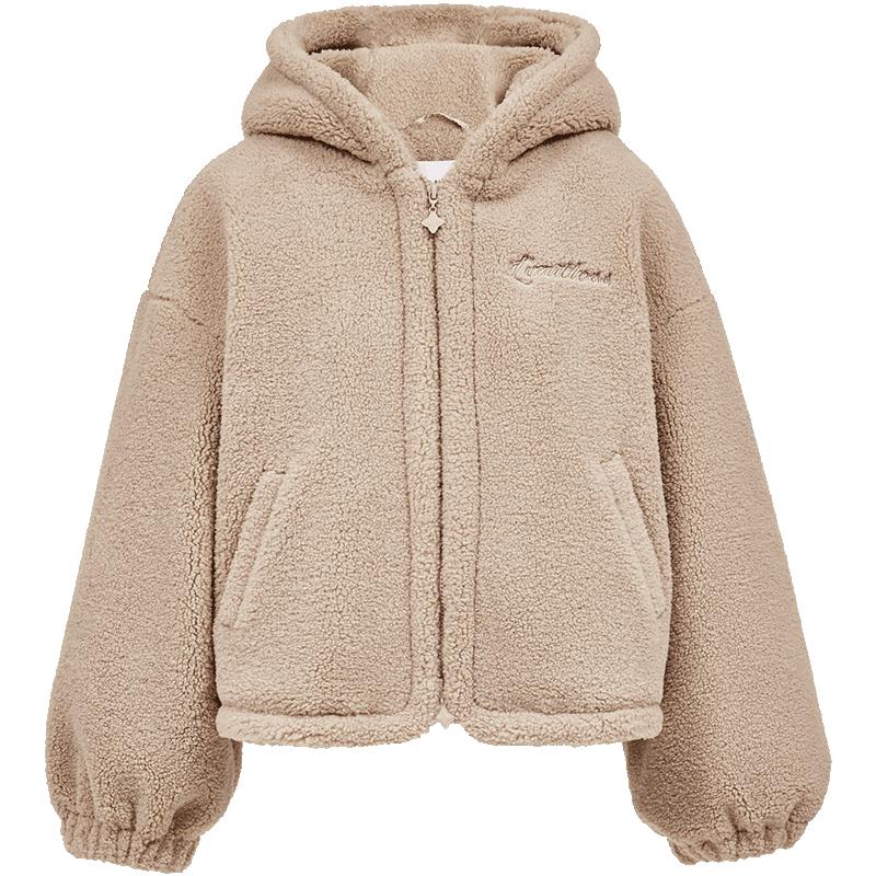 ONLY短款俏皮毛绒连帽厚棉服外套
