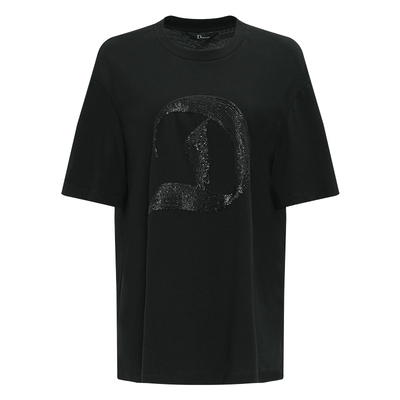 IDPAN短袖T恤夏季新款时尚休闲纯棉百搭黑色宽松落肩显瘦上衣