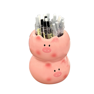 猪猪化妆刷收纳桶桌面梳子收纳盒可爱笔筒高颜值ins风办公桌创意