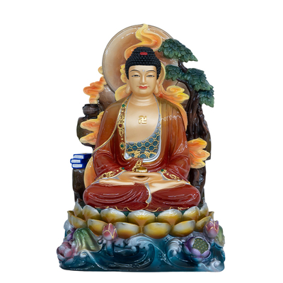 铜彩绘释迦牟尼佛像家用供奉摆件