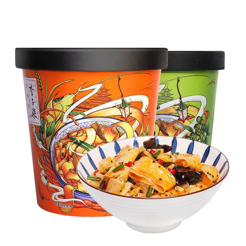 李子柒红油面皮速食方便面椒麻宽面免煮宽面皮桶装食品非油炸2杯