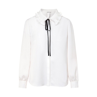 【祝绪丹同款】朗姿/莱茵福莱尔蝴蝶结白衬衫女法式通勤小资上衣