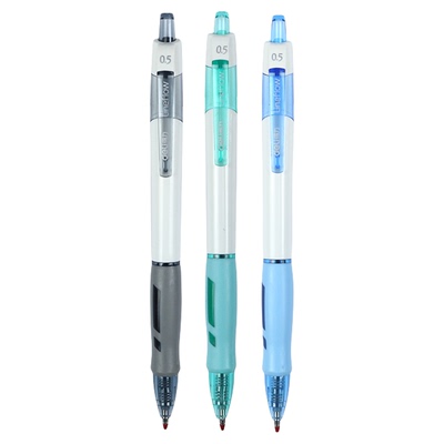 得力S09按动中性笔老师批改红笔学生考试臻顺滑子弹头黑色签字笔