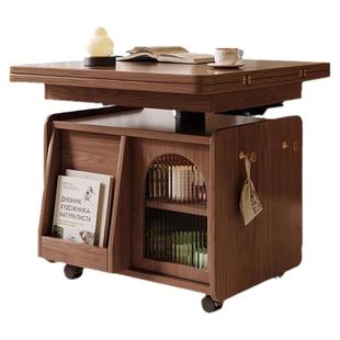 实木升降茶几可移动推车边几茶桌家用客厅多功能沙发折叠餐桌两用