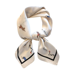 70CM可爱小狗发带丝巾小方巾女薄款系脖围巾领巾旅游穿搭防晒头巾