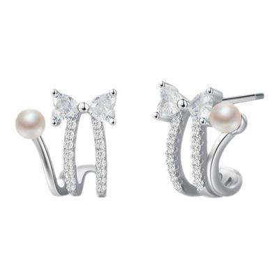 Fanci范琦精致珍珠耳钉蝴蝶结