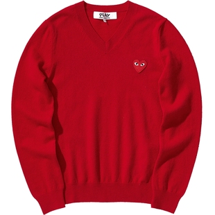 IT CDG PLAY COMME des GARÇONS川久保玲女装V领针织衫爱心缝饰