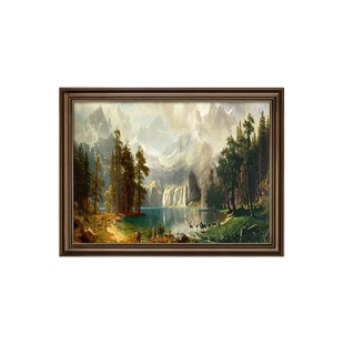 手绘油画客厅挂画聚宝盆山水画美式沙发背景墙装饰画欧式风景壁画