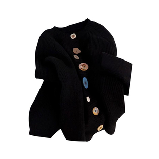 黑白撞色条纹宽松软糯开衫针织毛衣女2025秋冬季氛围感慵懒风上衣