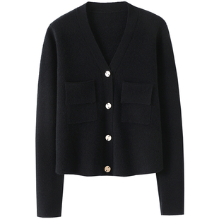 好喜欢这个版型！加厚密织羊绒开衫女V领短款纯羊绒毛衣针织外套