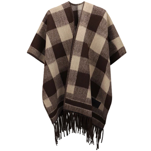 美拉德格子披肩女外搭冬季加厚仿羊绒保暖围巾斗篷式流苏开衫披风