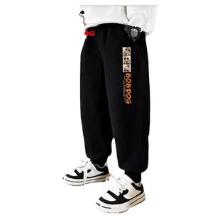 巴布豆男童加绒裤子冬季2025新款加厚长裤冬装羊羔绒一体儿童棉裤