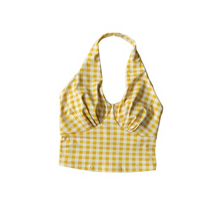 格纹挂脖吊带背心女固定杯性感时尚运动内衣健身服上衣外穿文胸