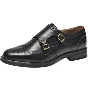 BeauToday孟克鞋女粗跟平底单鞋女真皮复古英伦小皮鞋女布洛克鞋