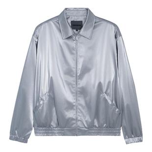 【复古回潮】BODYDREAM银色金属感潮流夹克翻领休闲宽松皮衣外套