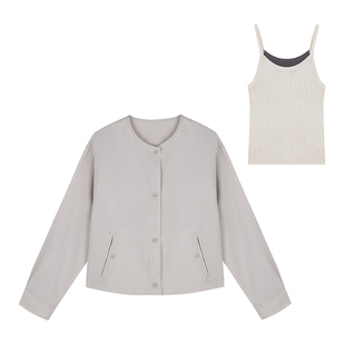 it'real圆领休闲外套内搭吊带套装女春装简约通勤宽松显瘦两件套