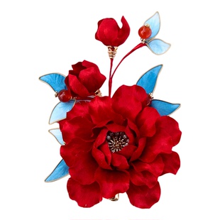 繁花入梦手工非遗绒花发簪红牡丹发梳发夹U钗古风新中式汉服发饰