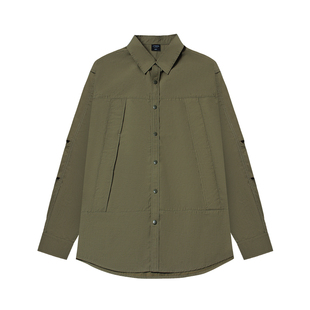 嘿马七作日系复古暗格纹肌理休闲工装衬衫外套翻领内搭衬衣宽松潮