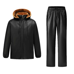 冬季保暖皮裤男加绒加厚防油防水工作服2025新款皮衣皮裤套装男